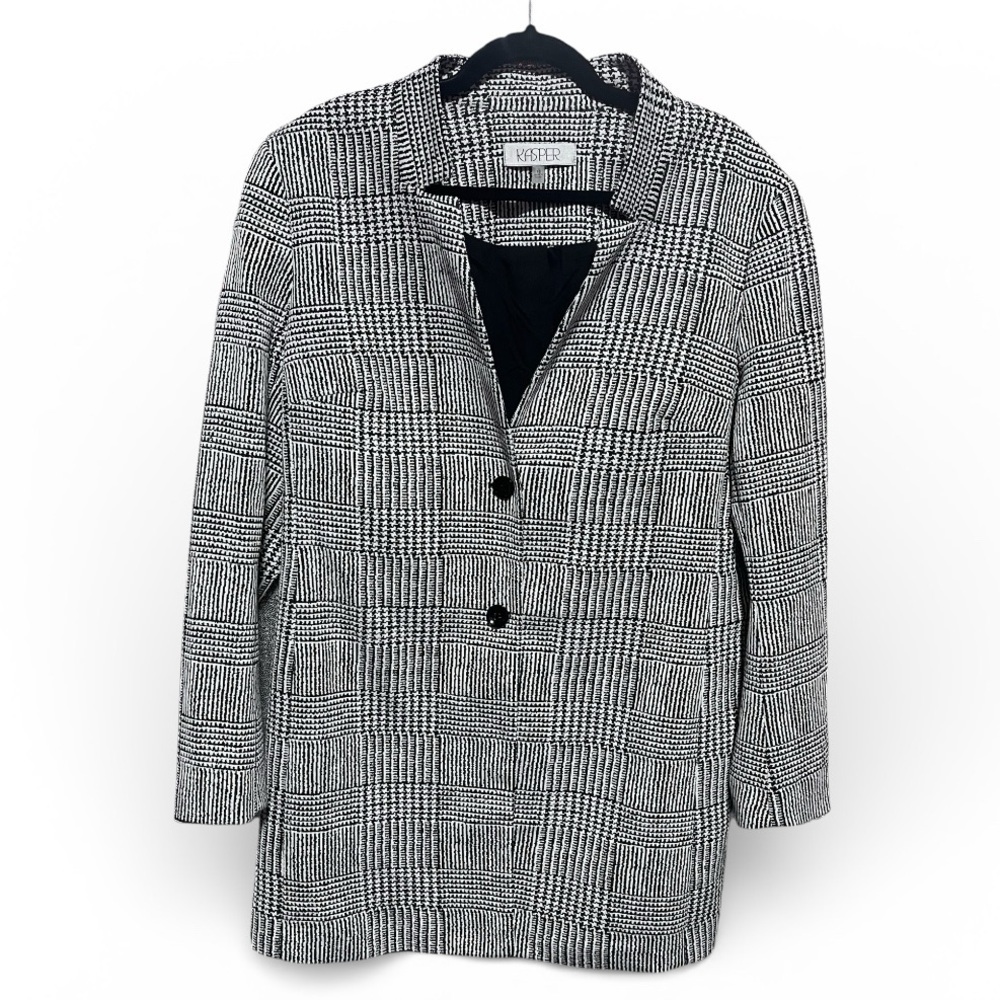 Kasper Black & White Patterned Blazer – Classic Chic Career Jacket